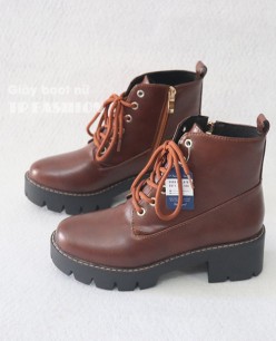 Giày boot nữ cổ ngắn cột dây đế bảng cao 5cm  màu nâu sành điệu GBN0303