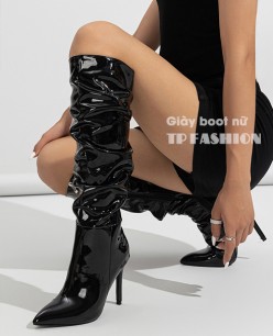 Giày boot cổ cao dưới gối gót nhọn DA BÓNG NHẮN, XẾP LY THỜI THƯỢNG GCC44A Giày boot cổ cao dưới gối gót nhọn DA BÓNG NHẮN, XẾP LY THỜI THƯỢNG GCC44A
