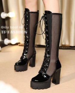 Giày boot lưới CỔ CAO dưới gối THẮT DÂY gót vuông 11cm SEXY HIỆN ĐẠI GCC40A Giày boot lưới CỔ CAO dưới gối THẮT DÂY gót vuông 11cm SEXY HIỆN ĐẠI GCC40A