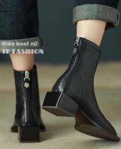Giày boot nữ cổ ngắn, đế hình vuông thấp 4.5cm, GÓT GIÀY CÓ ĐƯỜNG GÂN cho style SANG CHẢNH GBN14