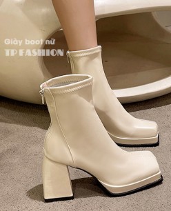 Giày boot nữ cổ ngắn MÀU KEM gót trụ 9cm CHẮC CHÂN, MŨI VUÔNG thời thượng GBN64B Giày boot nữ cổ ngắn MÀU KEM gót trụ 9cm CHẮC CHÂN, MŨI VUÔNG thời thượng GBN64B