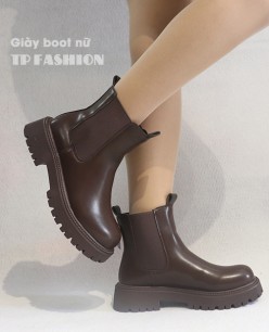 Giày boot nữ cổ ngắn thun ĐẾ DẦY màu nâu ĐƠN GIẢN GBN122C